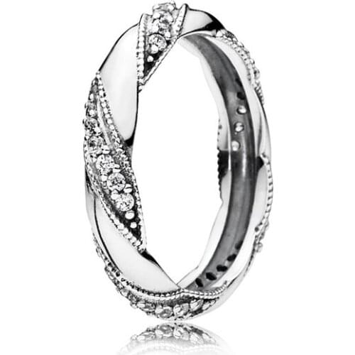 Hot Sale 925 Sterling Silver Ribbon Of Love Clear CZ, Twist Of Fate Stackable Rings for Women Jewelry Anniversary Ring