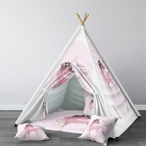 Play Tent for Kids Wigwam Portable Indoor Playground Tents Children Bedrooms Pink Unicorn Magic Pink Model 040