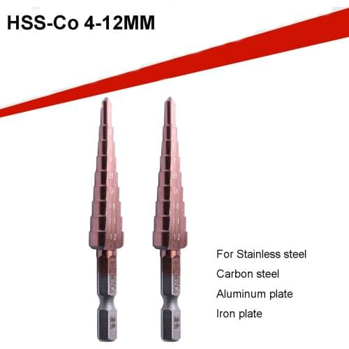 M35 Cobalt Step Drill Bit 4-12mm High Speed Steel Drill Bits Straight Groove Hex Shank For Stainless Steel Drilling Tools