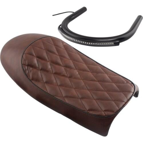 Brown Hump Seat Black Frame Hoop Loop LED Turn Signal Tail Light Combo For Harley BMW Honda Cafe Racer Yamaha Motor Accessories