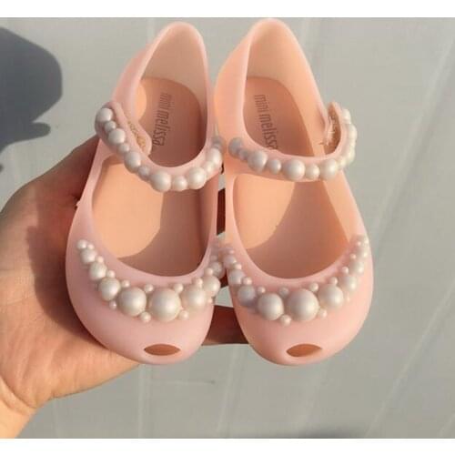 Newest Hot Childrens Shoes Mini Melissa Princess Pearls Jelly Shoes Kids Girl Baby candy Shoes Beach Soft anti-slip sandal MN26
