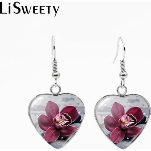 New Arrival Rose Sunflower Chrysanthemum Tulip Flower in Vase Heart Fish Hook Earring Handmade Heart Dangle Earrings