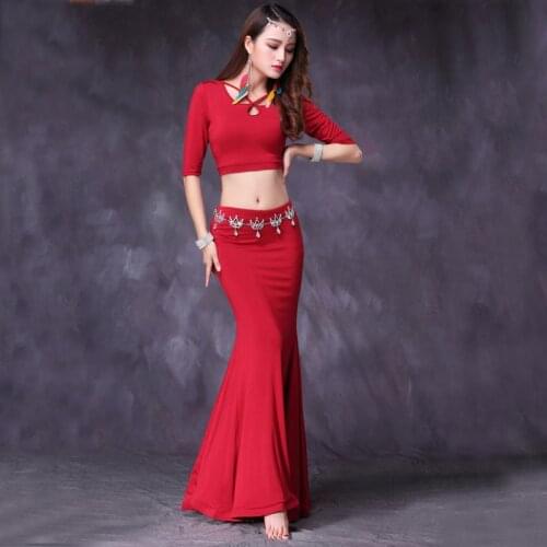 New Women Belly Dance Practice Set Sexy Modal Belly Dance Training Wear Top+Mermaid Skirt Belly Dance Costumes