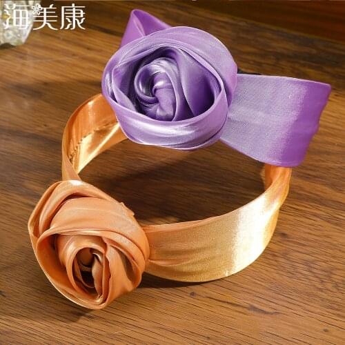 Haimeikang Pure Color Rose Headband Flowers Hairbands Girls Big knot Hair Hoop For Women Bezel Fashion Hair Accessories New 2021