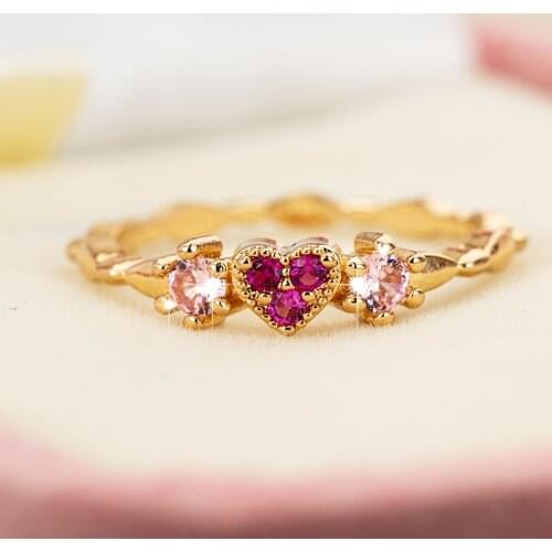 2020 New Gold Color Copper Heart Shaped Wedding Rings For Women Cute Cubic Zirconia Engagement Ring Jewelry Gift Accessories