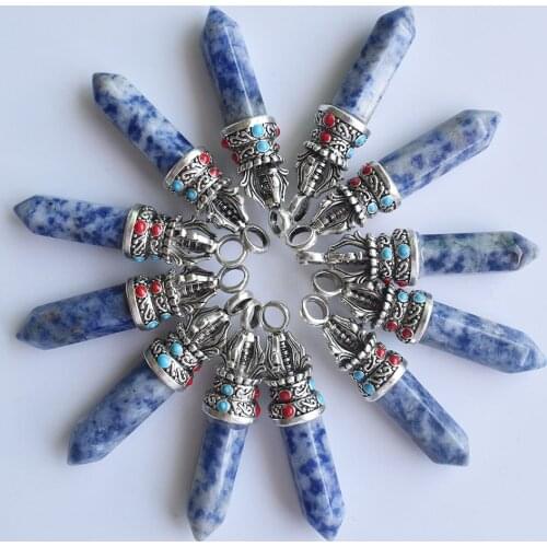 Wholesale 12pcs/lot fahsion good quality natural Sodalite stone pillar Pendants for jewelry accessories marking free shipping