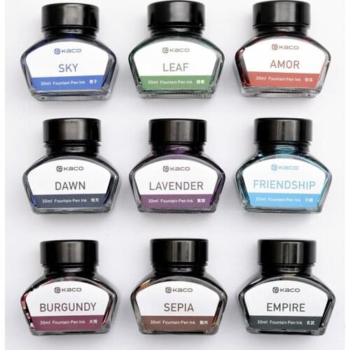 Kaco Excellent 30ML/bottle Fountain Pen Ink 9 Colors for Choose High Quality Dye-type Bottle Ink School Office Supplies