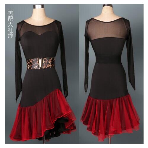 Custom black red wine red Paso Double jive Rumba cha cha salsa Latin dance dress competition wear S-XXL spandex l016