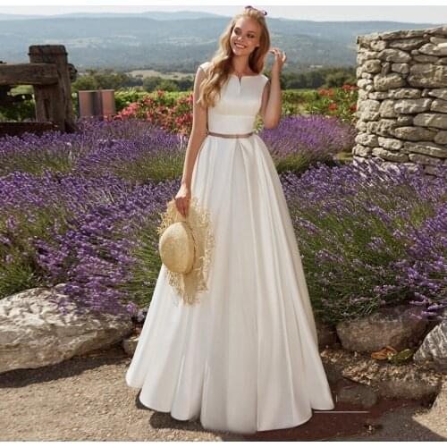 Verngo A-line Wedding Dress Simple Satin Bride Dress Backless Wedding Gowns Boho Wedding Dress 2019 Robe De Mariee Suknia Slubna
