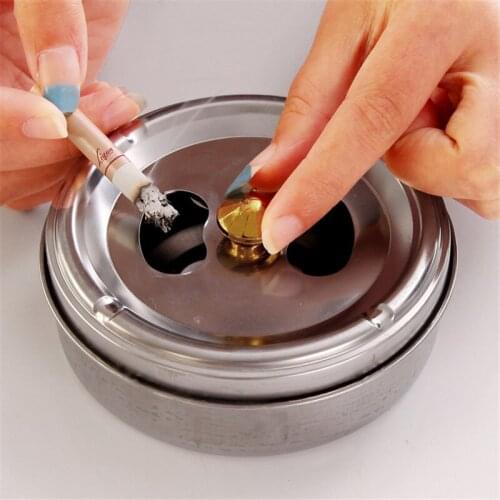 Practical Stainless Steel Smoking Ashtray Lid Rotation Fully Enclosed Ashtray
