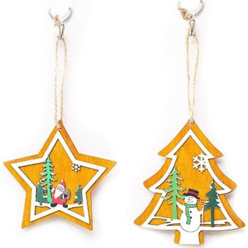 Christmas Creative Wooden Five-pointed Star Pendant Pendant Christmas Decorations Family Party New Year