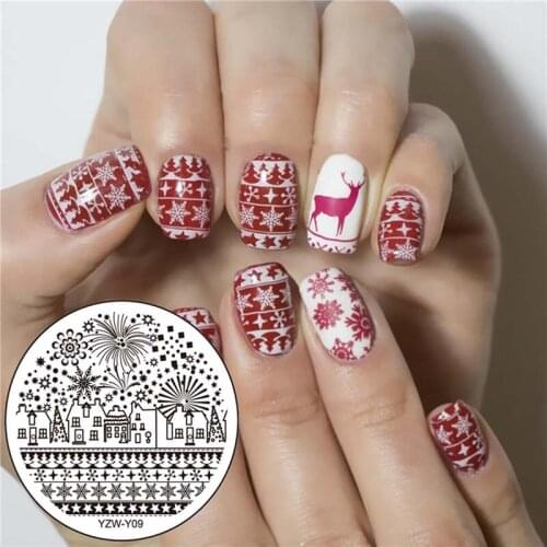 Christmas nail art stamping plate stainless steel round shape snow flakes deers image transfer nail art stencil FW047