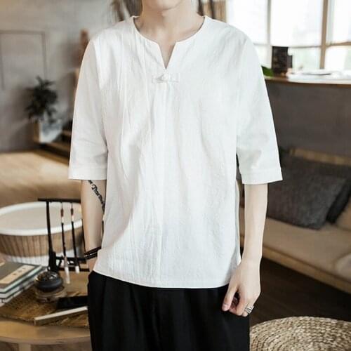 New Fashion Spring Summer Casual Mens Shirt half Sleeve vintage cotton linen blouse plus size black white shirts M-8XL