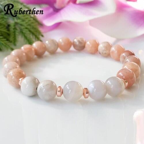 Ruberthen Sunstone and Moonstone Healing Crystals Bracelet Natural Gem stone Beaded Bracelet Stress Anxiety Relief Grounding