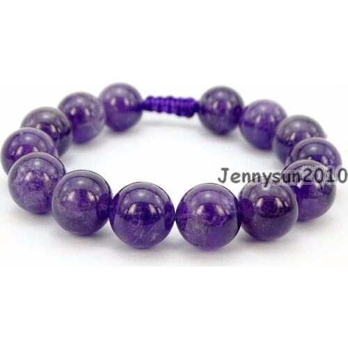 Handmade 12mm Adjustable Natural Ame-thyst Gems Stone Round Beads Bracelet Healing Reiki 5 Strands/Pack