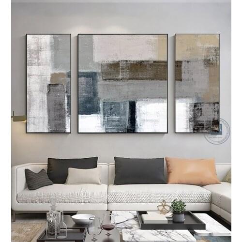 Hand painted canvas painting abstract oil painting grey dark blue large wall pictures for living room 3 piece wall art canvas