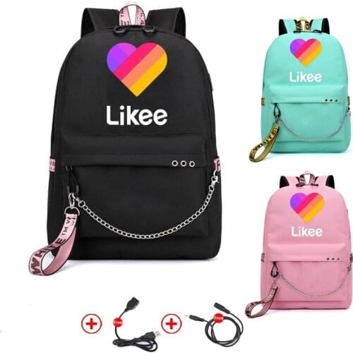 2020 Likee Backpack USB Charging LIKEE Video 1 App Laptop Backpack School Bags for Teenage Girls Russian Styles Zipper Bookbag