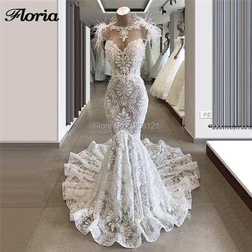 Vestido De Noiva Feathers Mermaid Wedding Dresses Formal Middle East Backless Bride Dress 2020 Arabic Dubai Party Bridal Gowns
