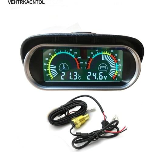 VEHTRKACNTOL 12v 24v Car Truck Water Temperature Gauge Meter+ Voltmeter Voltage Gauge 2 In 1 Sunshield