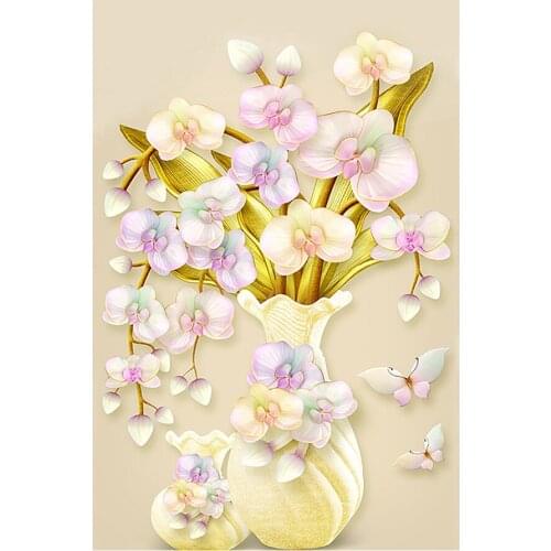 Yellow Orchid Flower Vase Diamond Painting Floral Round Full Drill 5D Nouveaute DIY Mosaic Embroidery Cross Stitch Home Decor