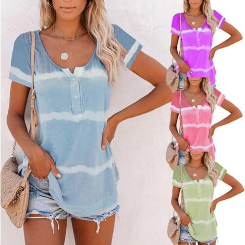 Womens T shirt Multicolor Casual short Sleeve Round Collar Sweatshirt Loose Printed Tops Tie dyeing Shirt Oversize