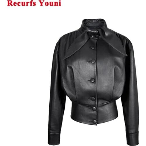 Women Roupas Winter European Style Genuine Leather Coat Female 100% Natural Skin Cute Rabbit Ears Collar Tight Waist Thin Jacket