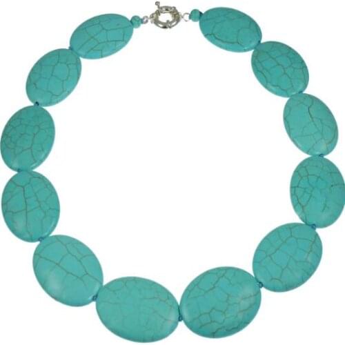 Woman Fashion jewelry 20mm Light blue Oval slice beads handmade Necklace gift 45cm 18