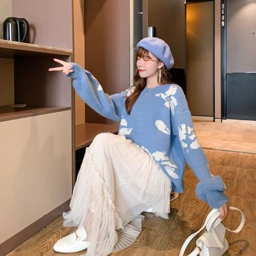 H9548 Women Pullover Fall Winter Warm Casual Jacquard Knitted Jumper Top Female Long Sleeve Round Collar High Quality Sweater