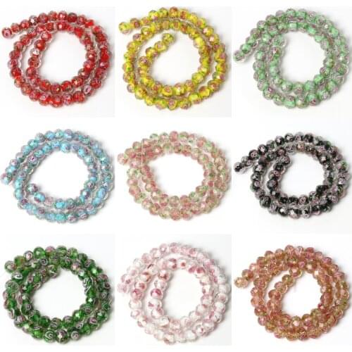 10pcs/lot Faceted Murano Transparent Rondelle Pink Red Green Flower Lampwork Crystal Glass Beads For Diy Bracelet Making Women