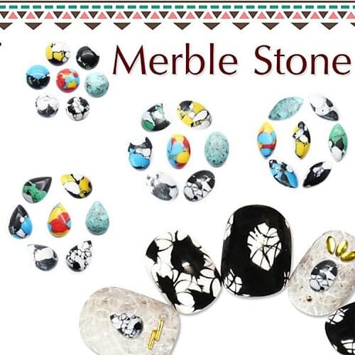 20pcs/pack Japan Korea Nail Art Colorful Merble Stones Round Oval Drop Metal Jewellry Accessories Collection for Women Nail DIY