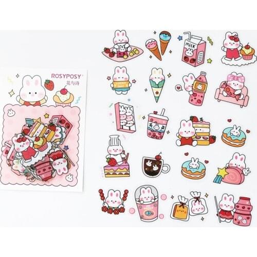 40PCS /Bag Kawaii Ice Cream Cake Rabbit Adhesive Sticker DIY Craft Notebook Computer Decoration