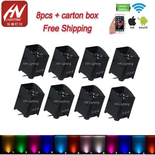 8pcs Smart Freedom par light IR remote 4x18W RGBWAUV 6in1 wifi control battery wireless led uplights