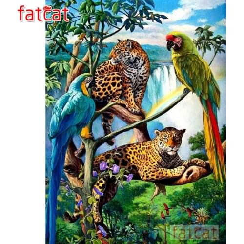 FATCAT 5d diy diamond painting leopard parrot full square round drill diamond embroidery sale animals home decoration AE2366