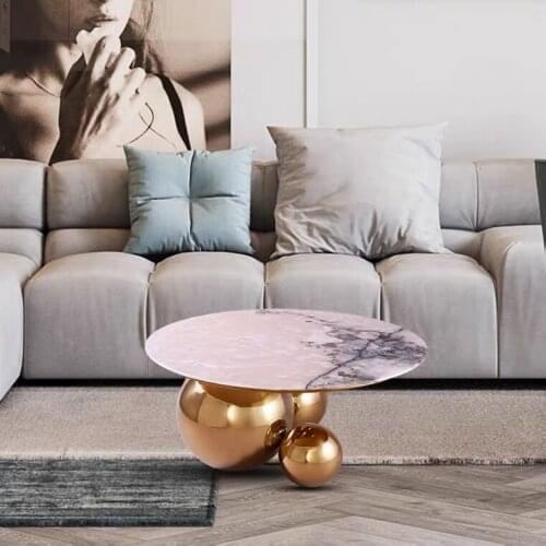 ChinaFurniture manufacturing factory, Nordic light luxury marble tabletop, creative stainless steel base coffee table