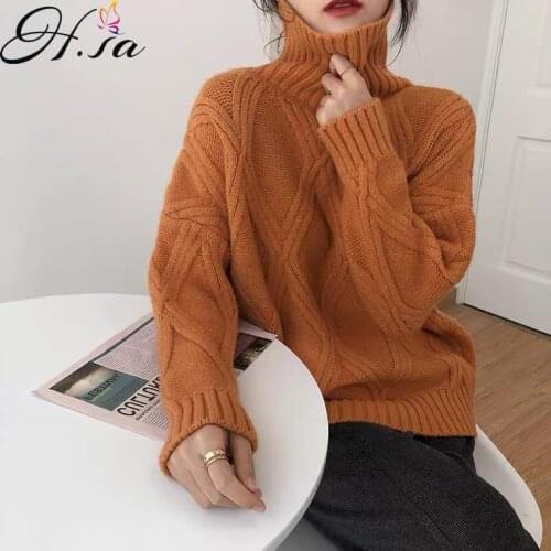 Hsa Retro Thick Turtleneck Sweater Pullovers WomensKorean Style 2021 Twised Oversized Knitwear Loose Knitted Top warmsway