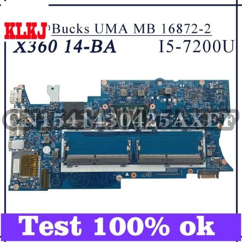 KLKJ 16872-2 Laptop Motherboard For HP PAVILION X360 14-BA Original Mainboard I5-7200U CPU 923690-601 923690-001