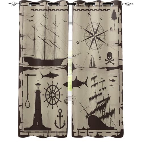 Ship Lighthouse Compass Shark Bedroom Modern Window Curtain for Living Room Decoration Curtains Home Textile Drapes