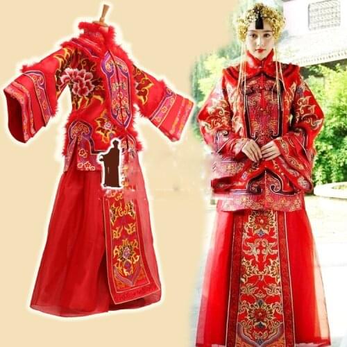 TV Play Yanzhixue Actress Fanbingbing Wedding Costume XiuHeFu LongFengGua Toasting Costume Hanfu with Hair Tiaras