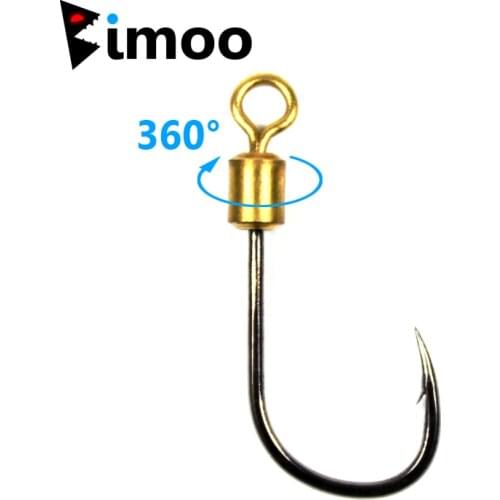 Bimoo 100PCS Rotating Swivel Hook High Carbon Steel Barbed Fishing Hook for Saltwater Fresh Water Carp Fishing