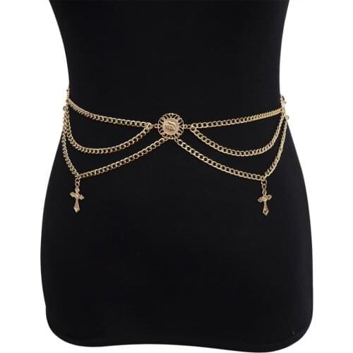 Gypsy Cross Pendant Belly Waist Chain India Aluminum Chain Jesus Belt Body Chain Dress Accessories for Women Jewelry