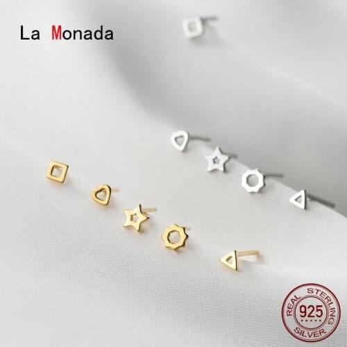 La Monada Women Silver Earrings 925 Stud Geometry Small Earrings For Girls Stud Earrings Korean Heart Cute Women Jewelry Female