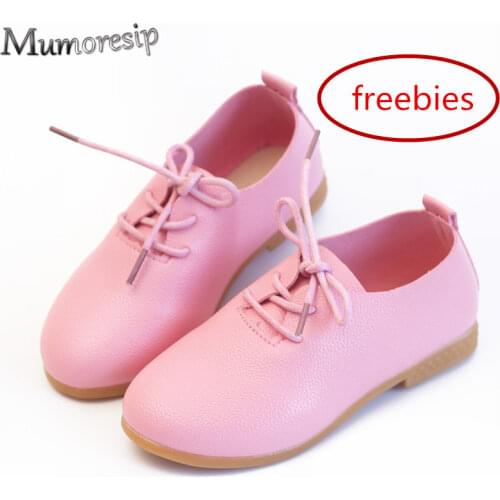 Mumoresip 2021 Hot Sale Spring Summer Girls Shoes Soft PU Leather Casual Flats For Toddlers Big Kids Lace-up Children Sneakers