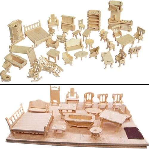Miniature 1:12 Dollhouse Furniture For Dolls,Mini 3D Wooden Puzzle DIY Building Model Toys For Children Gift