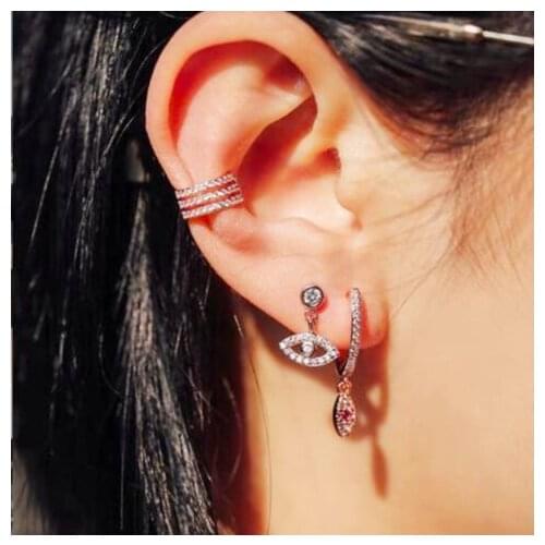 2021 Gold Silver Color Fashion Jewelry Lucky Cute Small Eye Charm Turkish Evil Eye Paved CZ 925 Sterling Silver Dangle Earrings