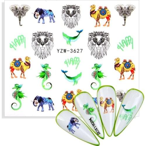 2021 NEW 3D Nail Sticker Animal Camel Lion Elephant Design Water Transfer Decals Slider Wrap DIY Watermark Nail Art Decoration