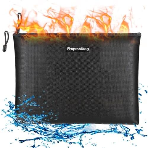 A4 Size Fireproof Document Bag Silicone Coated Fiberglass Fireproof and Waterproof Money Bag with Zipper Closure Storage Pouch