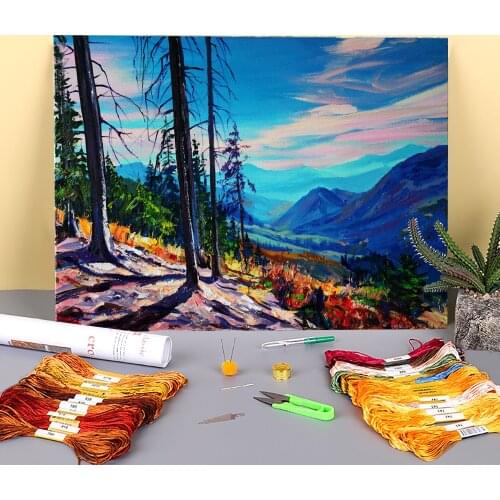 Landscape Warm Day Printed Canvas 11CT Cross Stitch Set DIY Embroidery DMC Threads Knitting Craft Hobby Needlework Stamped