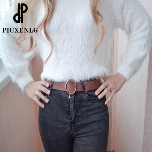 PIUXENLG Genuine Quality Ladies Fashion Latest Needle-Free Metal Round Buckle Belt Jeans Wild Luxury Brand The Women Belt For