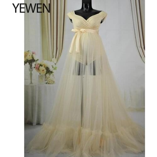 Cream Yellow Maternity Dress for Baby Shower Long Maternity Gown for Photo Shoot Fancy Photograph Props with bodysuit