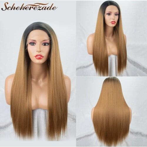 Scheherezade Straight Synthetic Lace Wig For Women Ombre Blonde Lace Front Wigs Heat Resistant Long Synthetic Light Brown Wigs